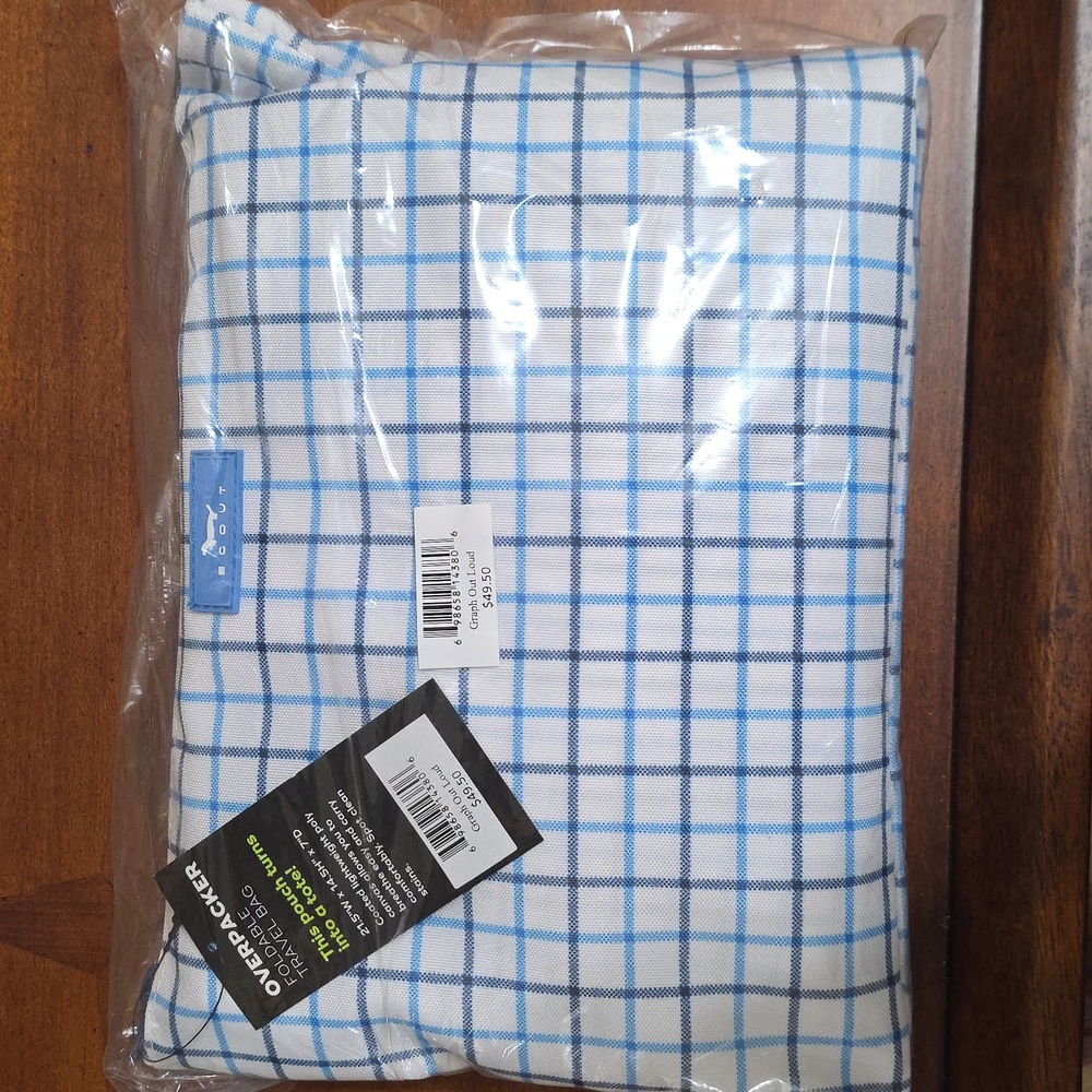 SCOUT Blue and White plaid Overpacker Tote Bag